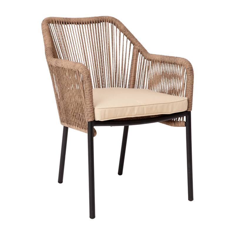 Woven Indoor/Outdoor Stacking Club Chairs - Cushions-Set of 2 - 22"W x 27"D x 31.25"H
