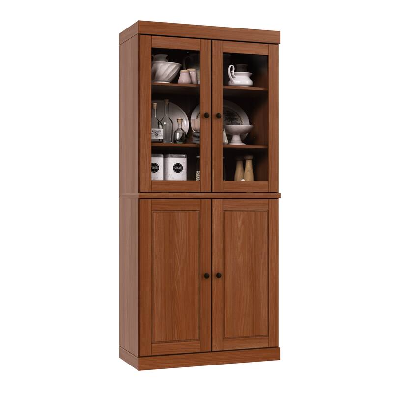 Palace Imports 100% Solid Wood Pantry Cabinet, Raised Panel & Clear Glass Doors, Adjustable Shelves, 32" Wide, 71.5" Tall