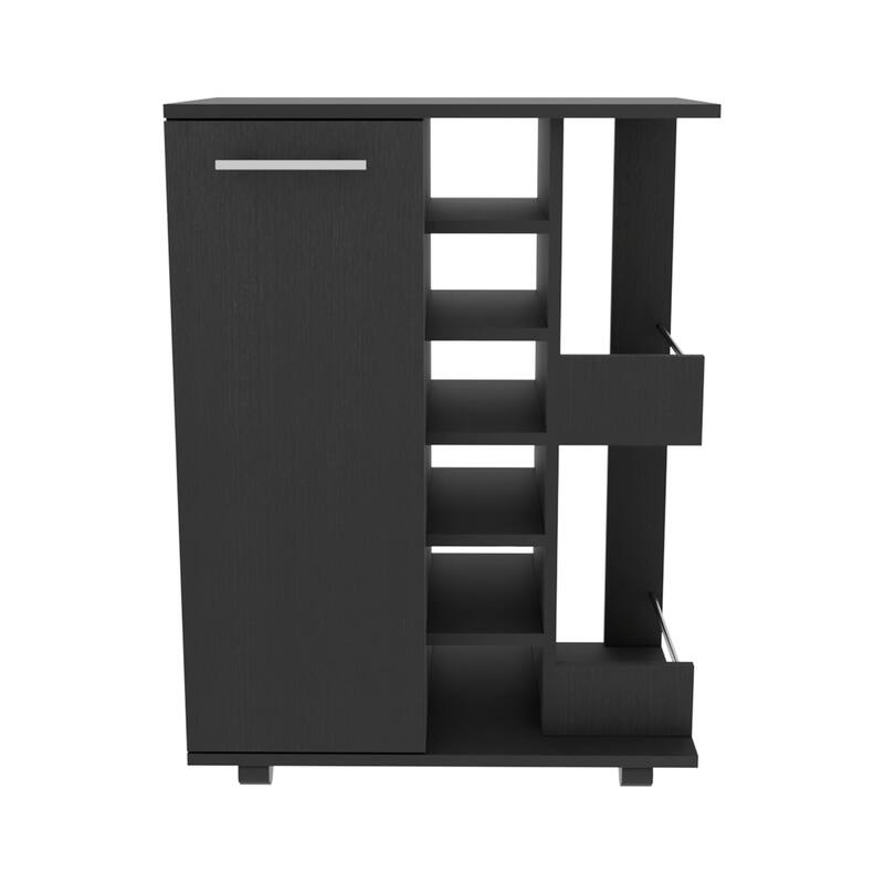 TUHOME Bar Cart, Two External Shelves, Four Casters, Six Built-in Wine Rack and Single Door Cabinet - 23" W x14"D x 32"H