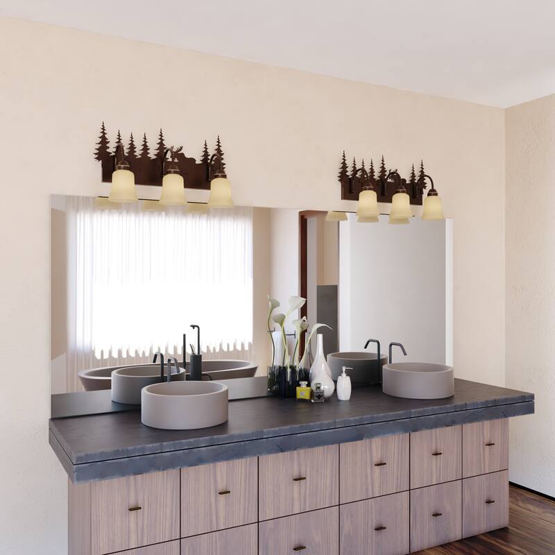 Yellowstone 3 Light Bronze Rustic Moose Bathroom Vanity Fixture - 24.75-in W x 13.75-in H x 7.75-in D