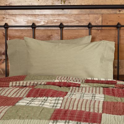 Prairie Winds Green Ticking Stripe Pillow Case Set