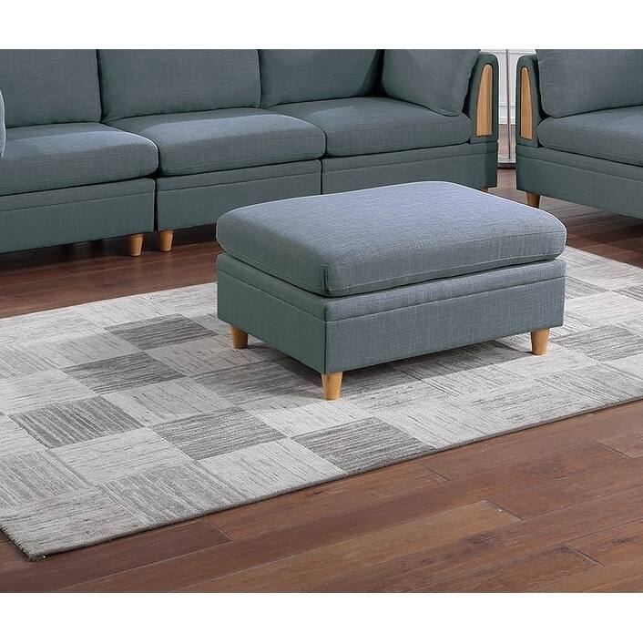 7pc Steel Gray Fabric Sectional Sofa Set - 4 Wedges, 2 Armless Chairs, 1 Ottoman