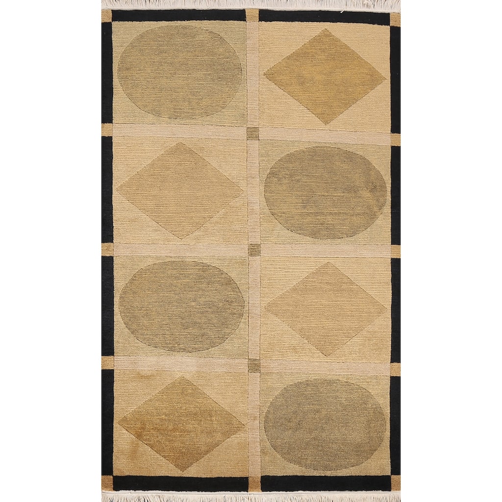 Vegetable Dye Geometric Nepalese Oriental Area Rug Wool Hand-knotted - 4'1" x 6'0"