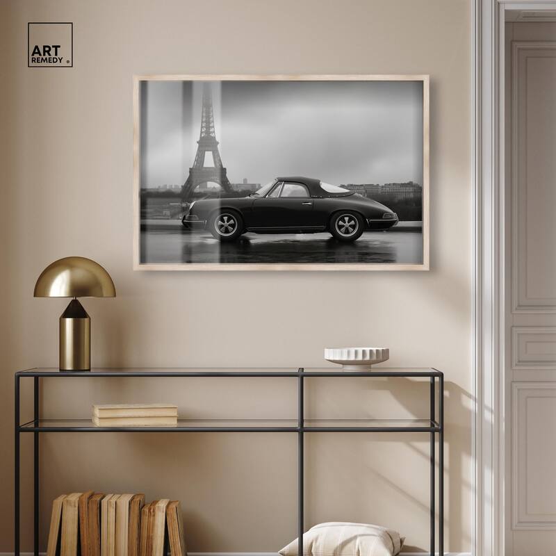 Classic Car and Eiffel Noir Shadowbox by Art Remedy