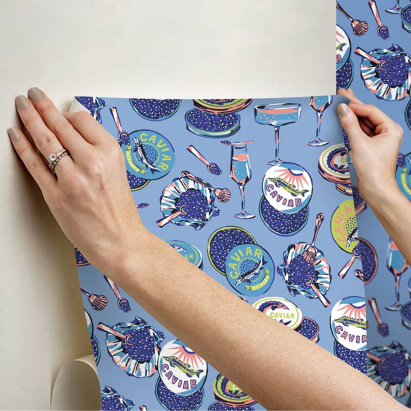 Champagne and Caviar Blue Peel and Stick Wallpaper