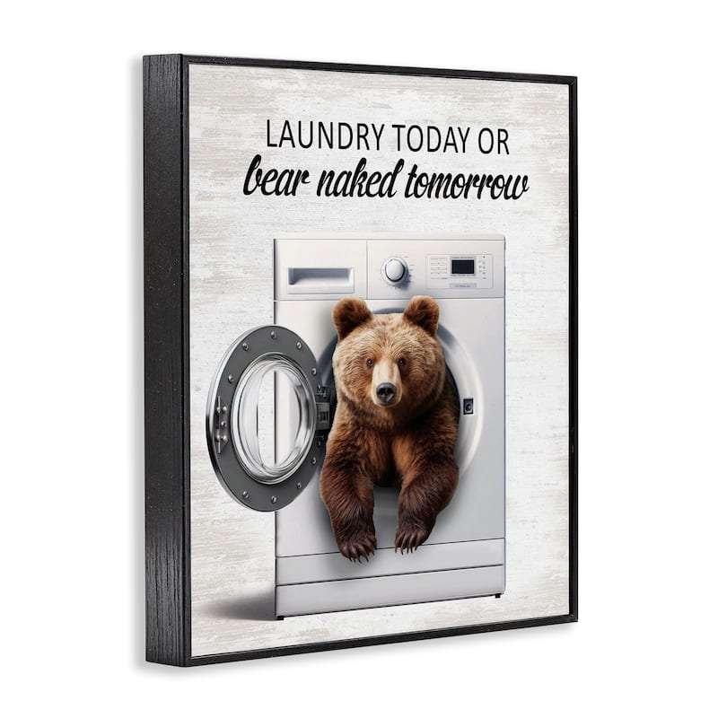 Stupell Bear Naked Funny Laundry Framed Giclee Art Design By Lettered and Lined