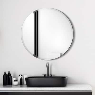 Unframed Beveled Round Wall Mirror, Bedroom, Bathroom Mirror, Vanity, Ready to Hang - 30 in. x 0.39 in. x 30 in.