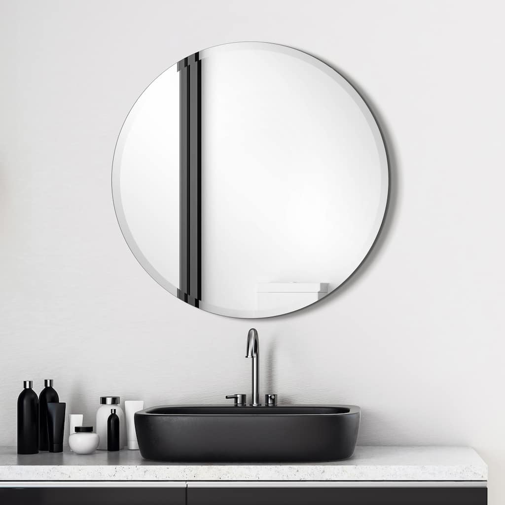 Unframed Beveled Round Wall Mirror, Bedroom, Bathroom Mirror, Vanity, Ready to Hang - 30 in. x 0.39 in. x 30 in.