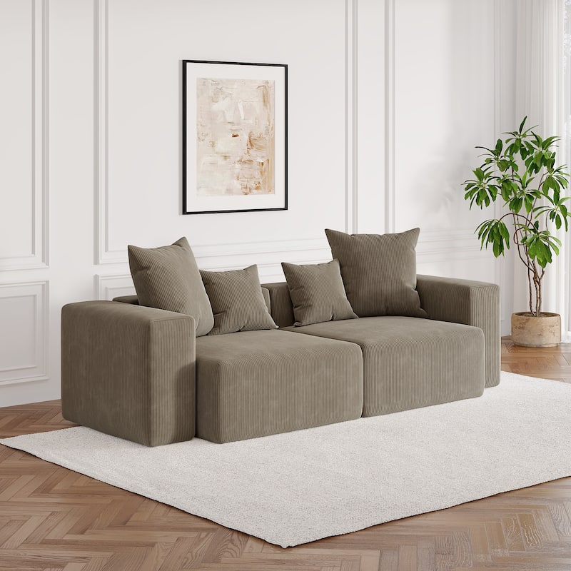 Corduroy Upholstered Modular Sectional Sofa with Ottoman