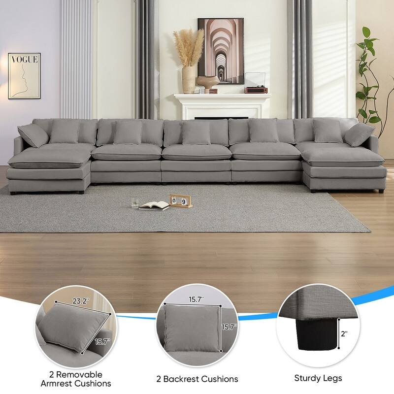 Mixoy 183''U-Shaped Chenille Modular Sectional Sofa,7-Seater Cloud Sleeper Deep Seat Couch with Ottoman and Thickened Cushions