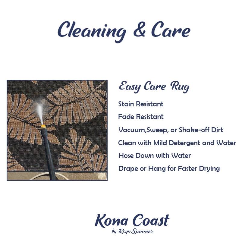 Reyn Spooner Kona Coast Kamea Teal Blue Tropical Leaf Flatweave Indoor