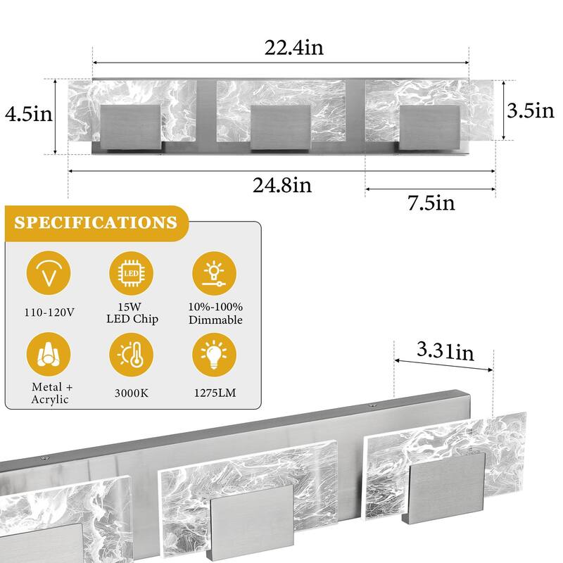 Modern Bathroom Vanity Light LED Dimmable Wall Sconce with UL Certified - 16 inches and above