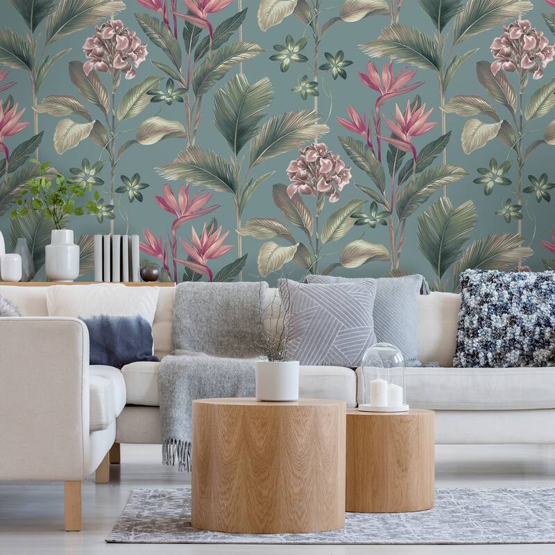 Belgravia Decor Oliana Teal Floral Wallpaper