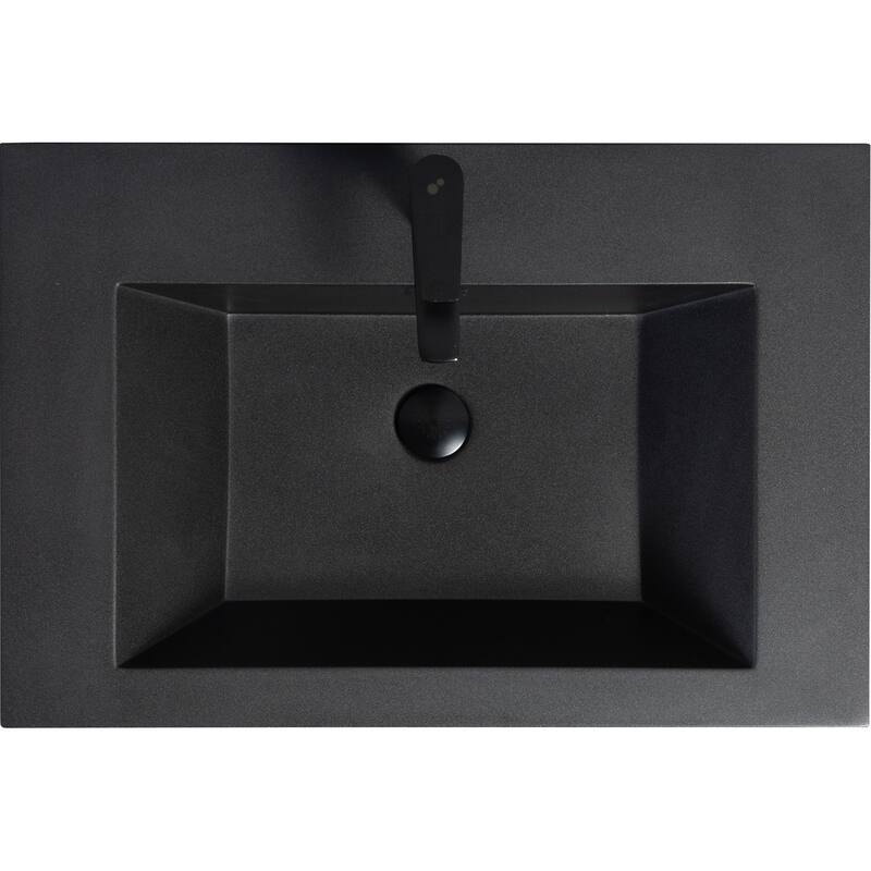 24/30/36/48/60 inch Melamine Floating Bathroom Vanity with Sink and Black Quartz Sand Top Basin and Soft Close Drawers
