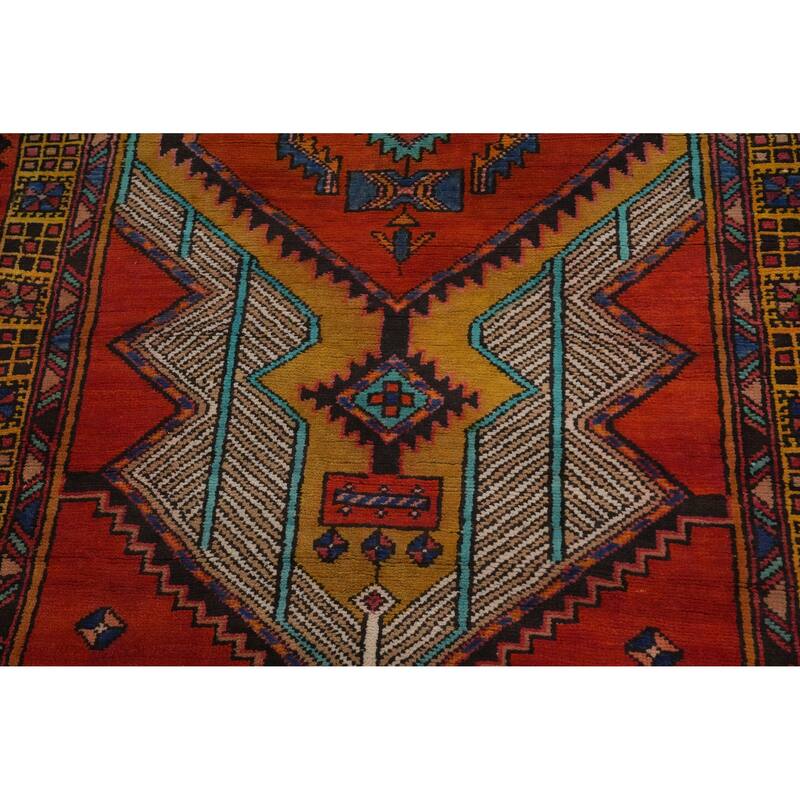 Hand Knotted Oriental 100% Wool Carpet Traditional Geometric Oranges & Rust Ardebil Runner Rug - 10' 2'' X 3' 4''