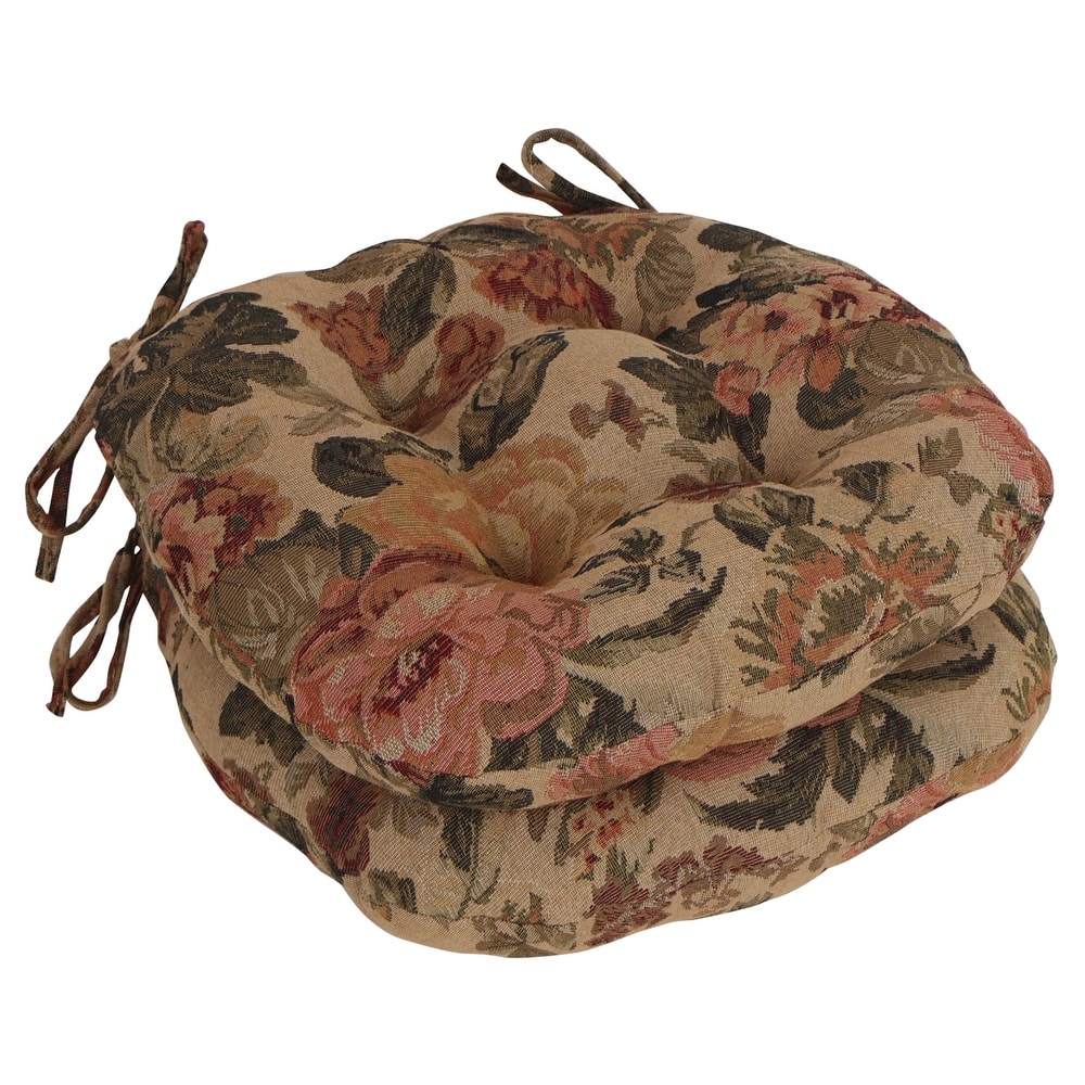 16-Inch Round Woven Tapestry Tufted Chair Cushions (Set of 2 or 4) - 16 x 16