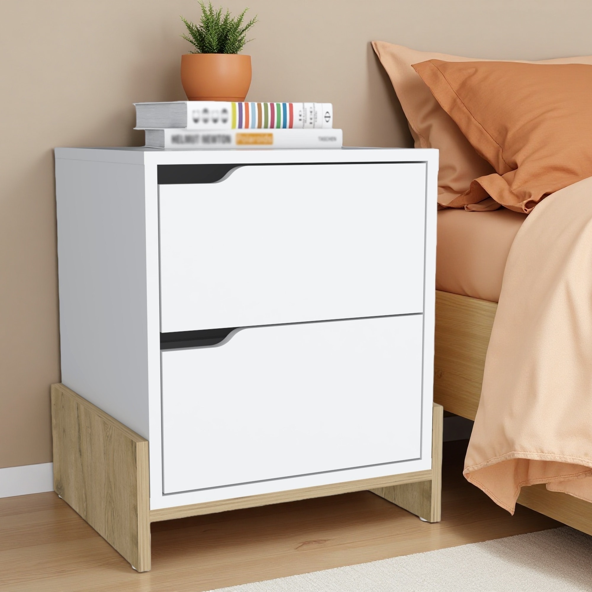17"L Wood 2-Drawer Nightstand with Sturdy Base, Spacious Storage & Easy DIY Assembly, Versatile End Table