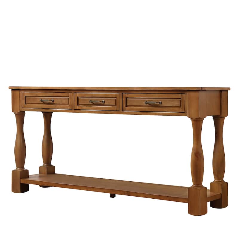 Long Wood Console Table with 3 Drawers and 1 Bottom Shelf