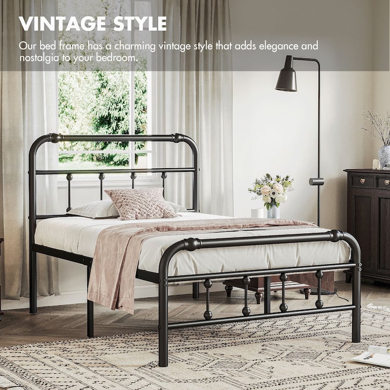 14 Inch Meatl Platform Bed With Headboard And Tailboard For Storage