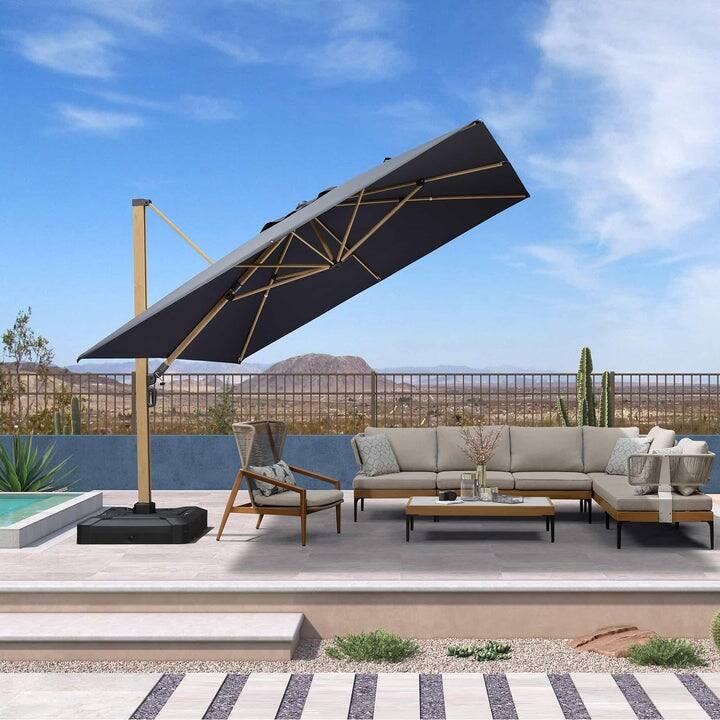 PURPLE LEAF Wood Grain Premium Patio Cantilever Umbrella