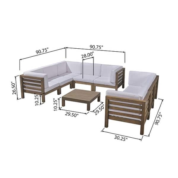 Oana Outdoor 9Piece Acacia Wood Sectional Sofa Set with Coffee Table