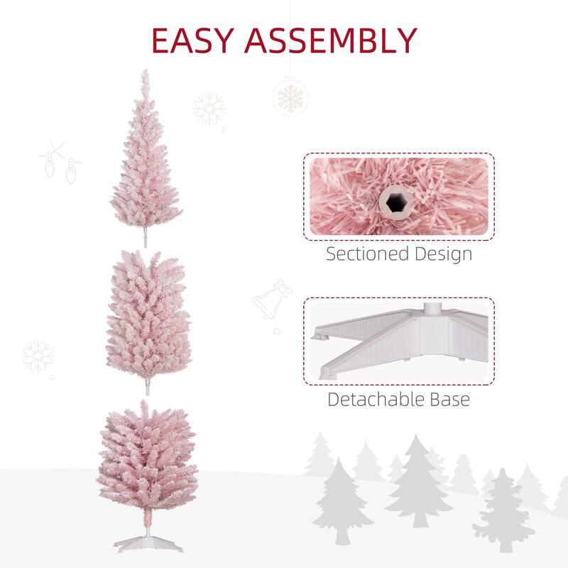 Pink White Plastic Steel Pencil Christmas Tree with 210 LED Lights - 21.6" Dia. x 82.8"H