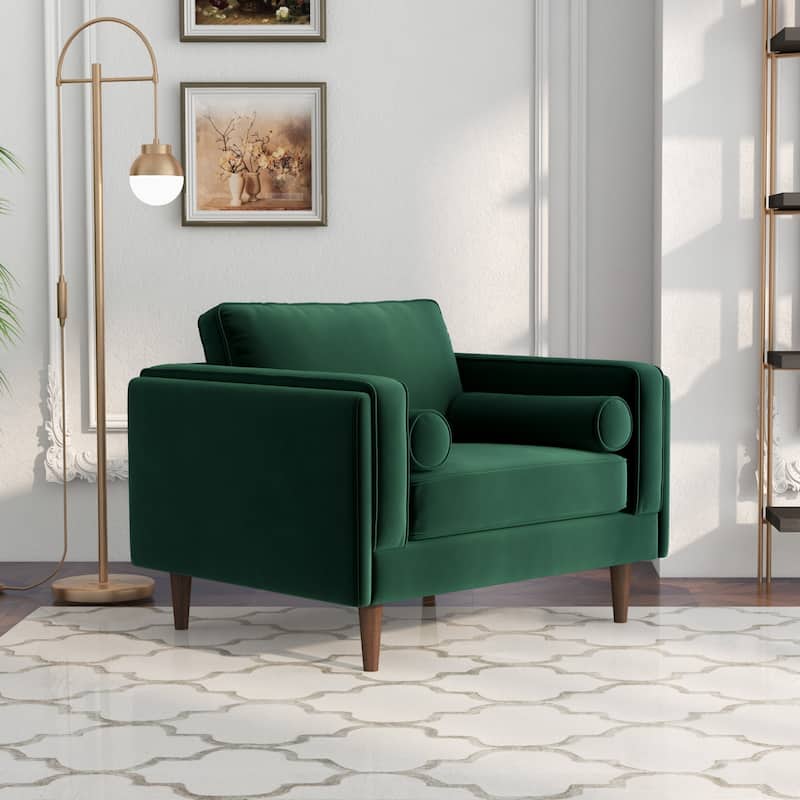 Flavia Mid-Century Modern Pillow Back Velvet Upholstered Armchair