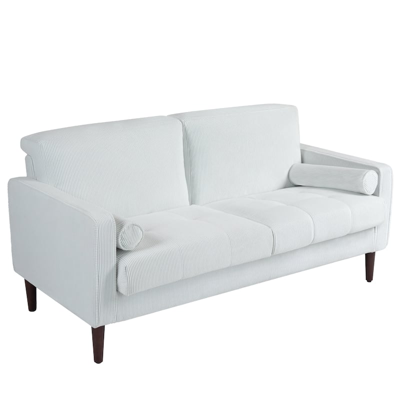 Modern Corduroy Upholstered 2 Seater Sofa with Bolster Pillows