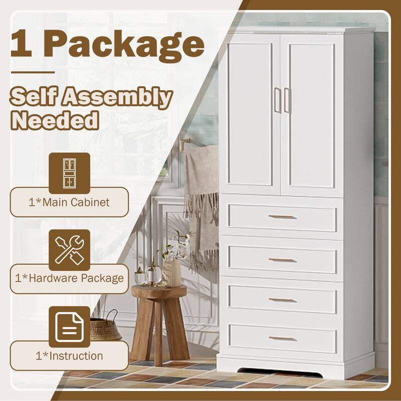72.2" Tall Bathroom Cabinet with 3 Drawers - Partitioned & Deep, Adjustable Shelf, Soft-Close Doors, MDF Panels