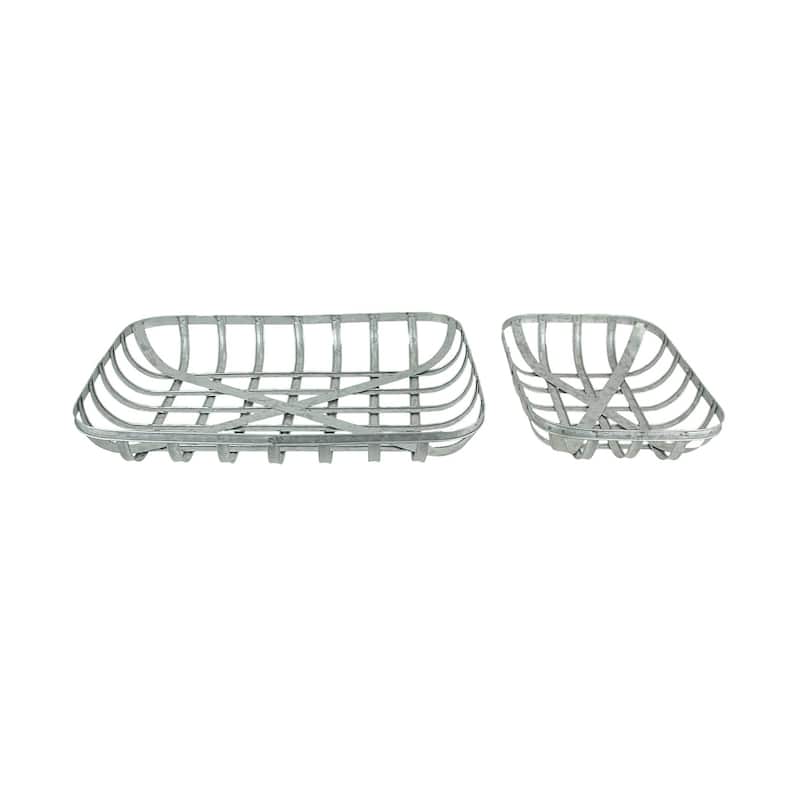 Galvanized Metal Tobacco Basket Trays/ Wall Hangings (Set Of 2) - 3 X 24 X 16 inches