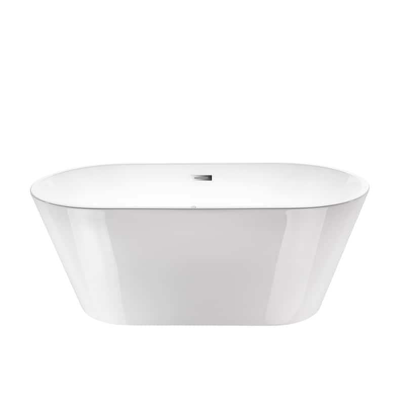 Vanity Art 59" Non-Slip Acrylic Freestanding Soaking Bathtub with Overflow & Pop-up Drain