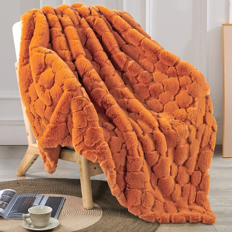 Home Soft Things Cloud Carved FauxFur Throw Decorative Blankets - 50" x 60" - Burnt Orange
