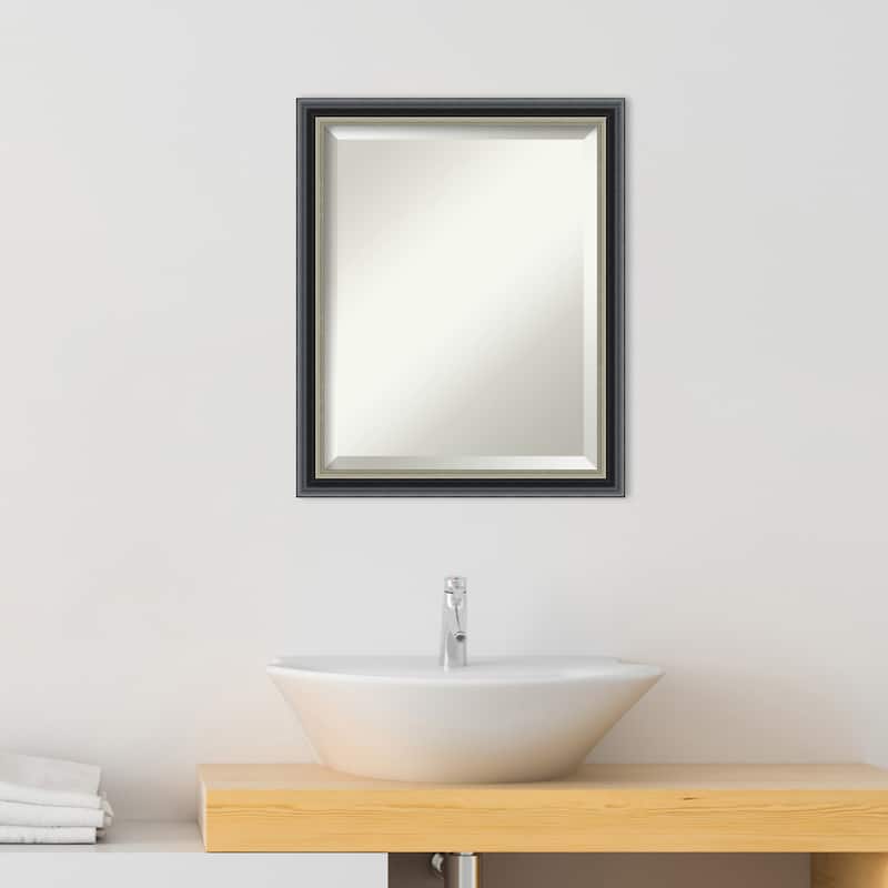 Theo Black Silver Beveled Wood Framed Bathroom Vanity Wall Mirror ...