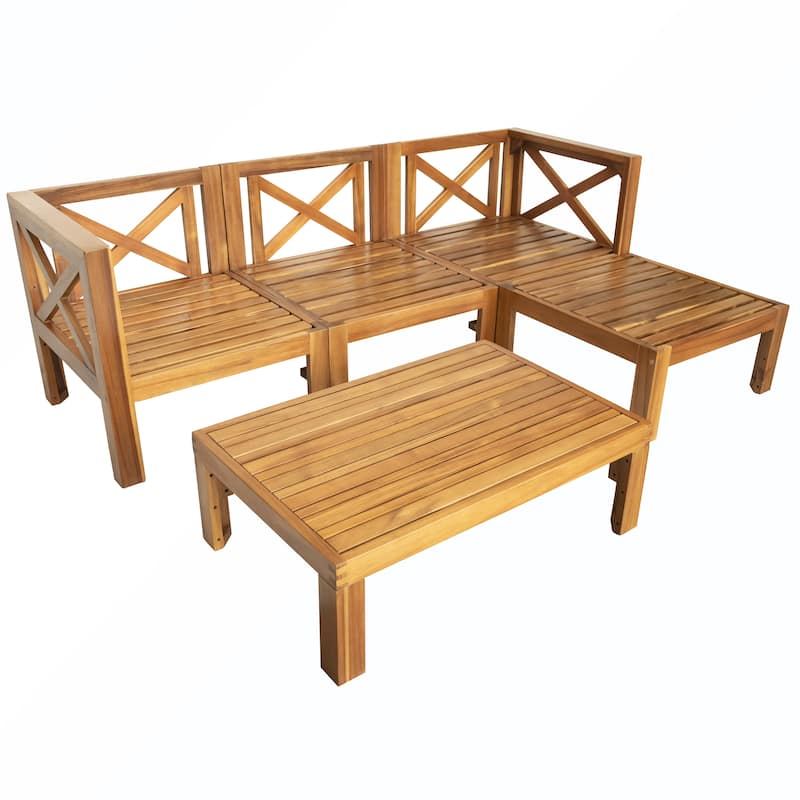 5PCS Wooden Sectional Sofa with Cushions