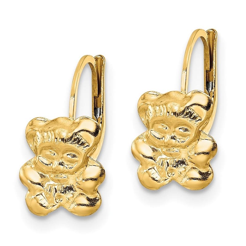 Curata 14k Yellow Gold 12.75x7.4mm Children's Teddy Bear Leverback Earrings