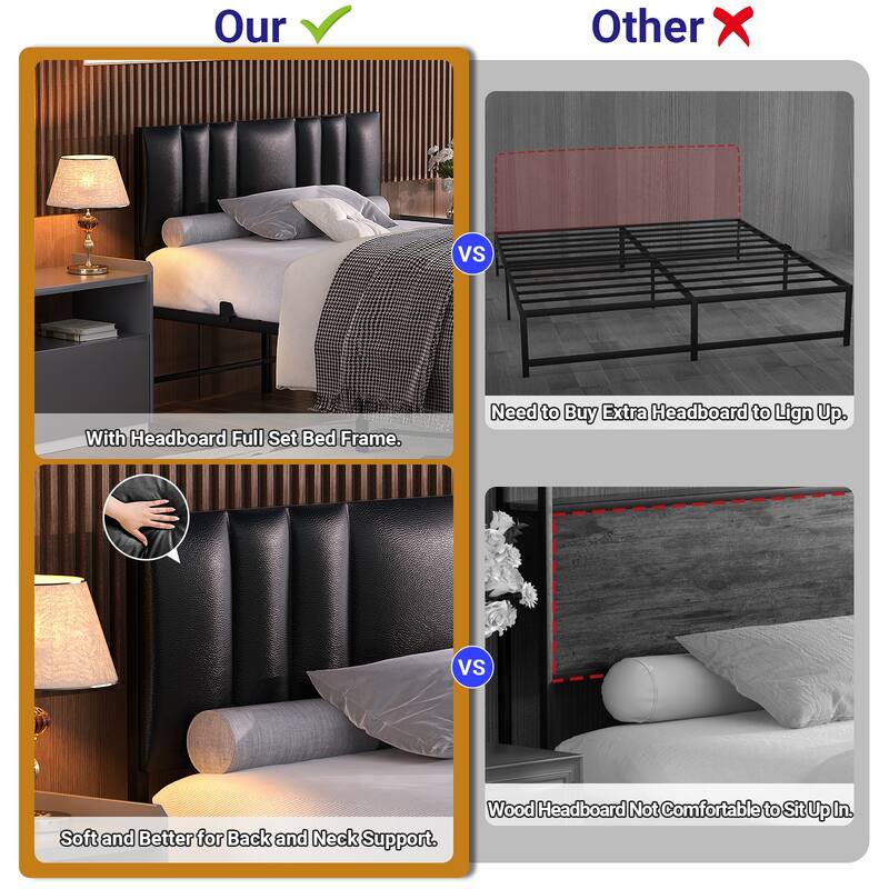 Upholstered Bed Frame with Height Adjustable Headboard,with RGB LED Light and Charging Hub