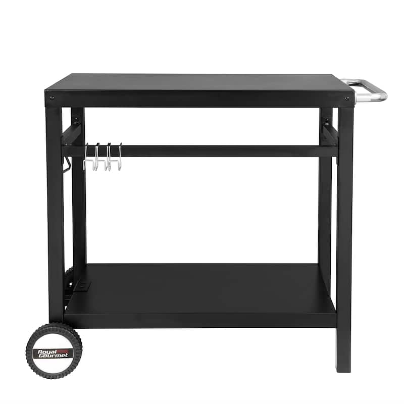 Royal Gourmet Double Shelf Movable Dining Cart Work Table with Handle,Black