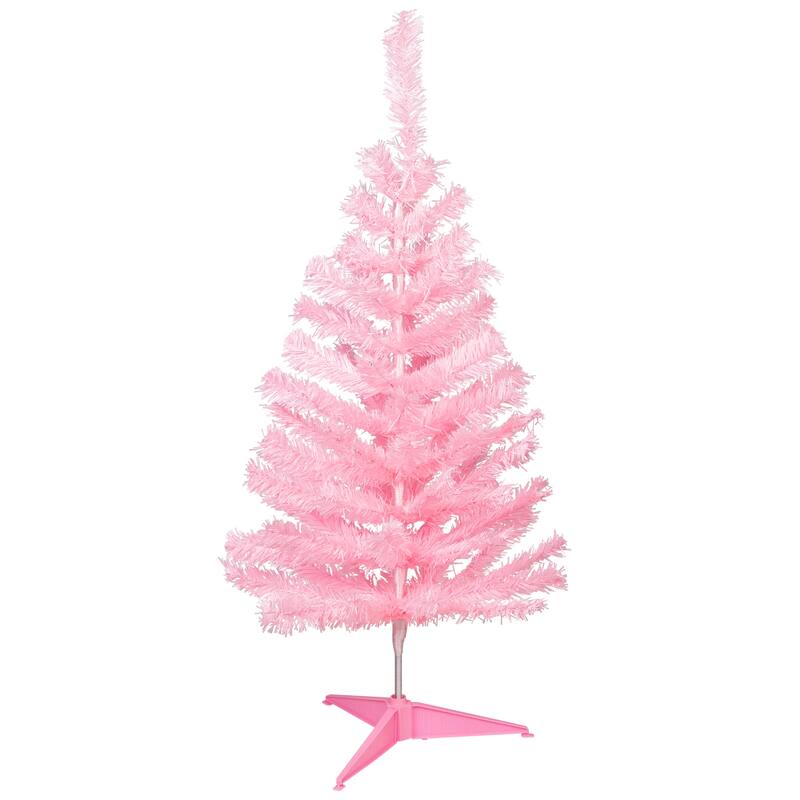 Artificial Tinsel Christmas Tree - 3' - Pink - Unlit - 3 Foot