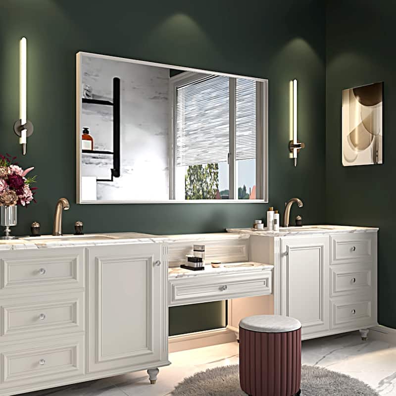 Modern White Beveled Bathroom Vanity Mirror, 40x30 Inch, Rectangular Wall Mirror for Horizontal or Vertical Mounting