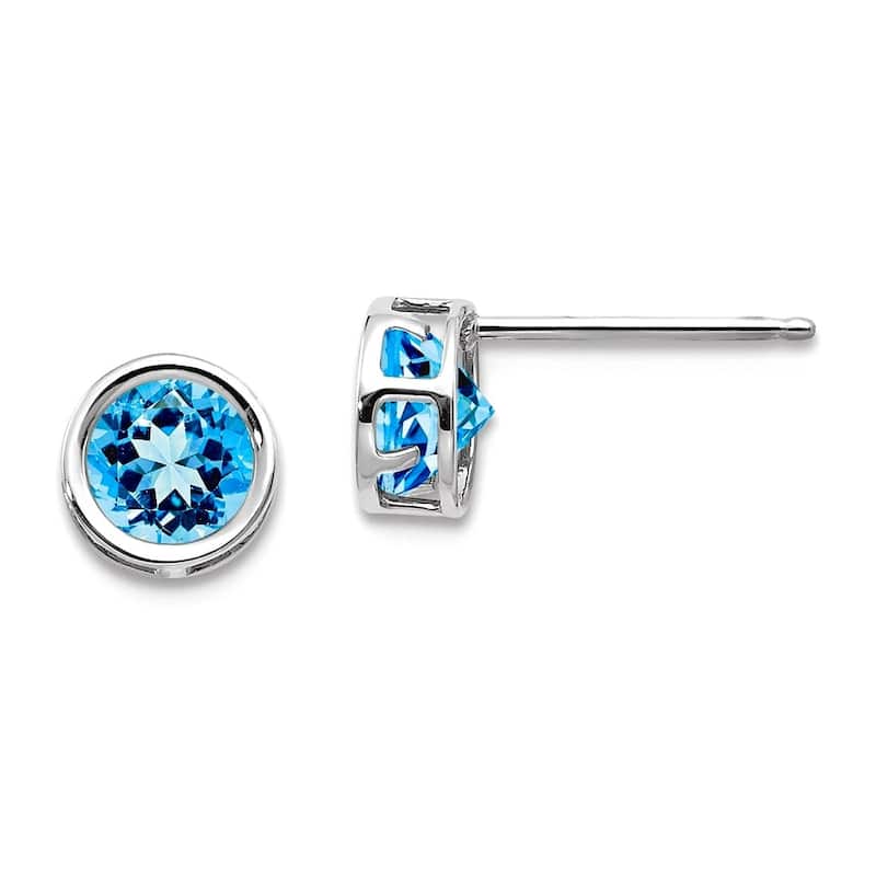 Curata 14k White Gold 5mm Bezel Gemstone Birthstone Stud Earrings - Blue Topaz