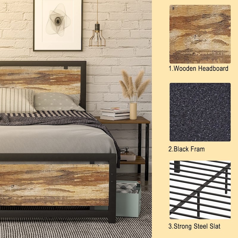 Bed Frame with Modern Wooden Headboard