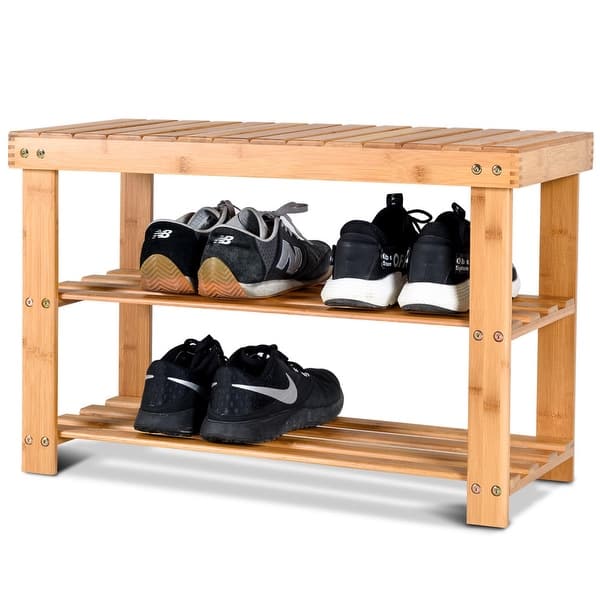 Costway 2-Tier Wood Shoe Rack Freestanding Shoe Storage Organizer - Brown