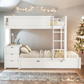 Full-over-Full Bunk Bed with Twin size Trundle,Storage and Desk,Space-Efficient Multifunctional Loft Bunk Bed with Storage