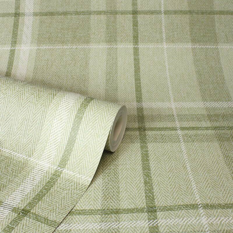 Fine Decor Harris Green Plaid Chevron Wallpaper