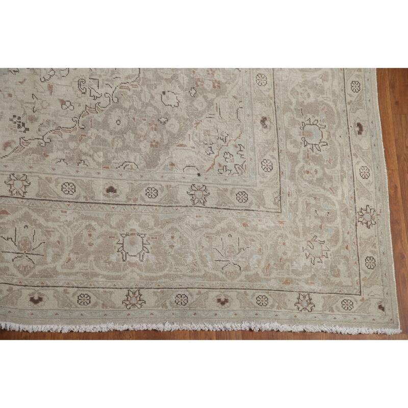 Hand Knotted Oriental 100% Wool Carpet Traditional Floral Beige & Ivories Kashan Area Rug - 12' 3'' X 9' 6''