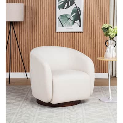 SEYNAR Modern Glam Boucle Fabric Round 360 Degree Swivel Barrel Chair