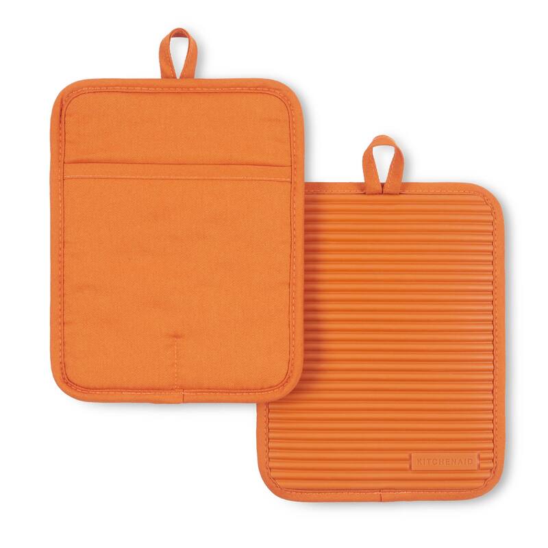 KitchenAid Ribbed Soft Silicone Pot Holder 2-Pack Set, 7"x9" - Honey