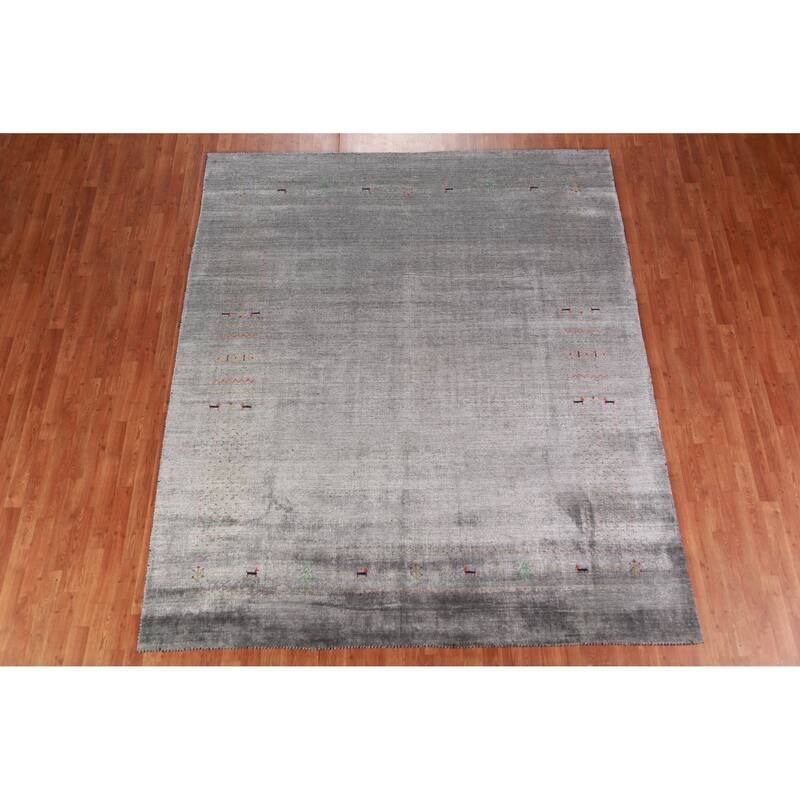 Gray Gabbeh Indian Area Rug Handmade Silk Carpet - 8'0" x 9'6"
