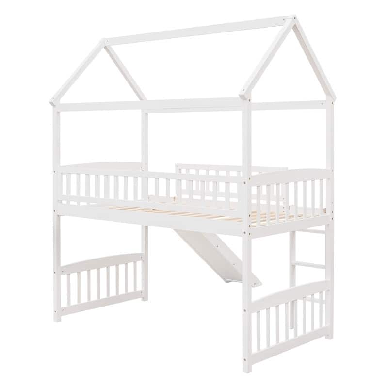 Twin Size Wood Loft Bed with Slide, House Bed
