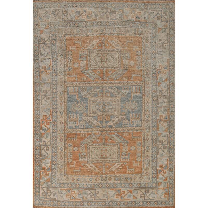 Hand Knotted Oriental 100% Wool Carpet Transitional Tribal Oranges & Rust Oushak Area Rug - 8' 3'' X 5' 9''